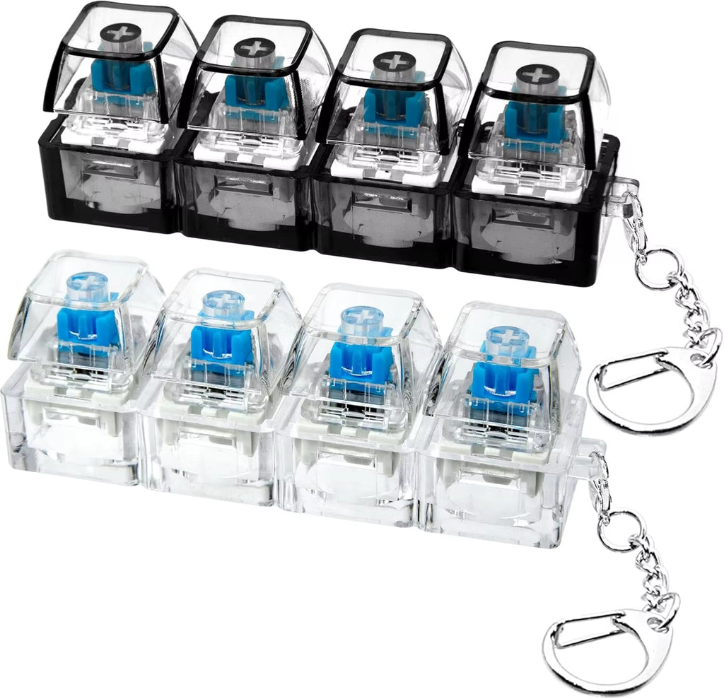 Chaveiro Teclado Mecânico 4 Teclas - Brinquedo Anti-Stress Luminoso com Botões Transparentes