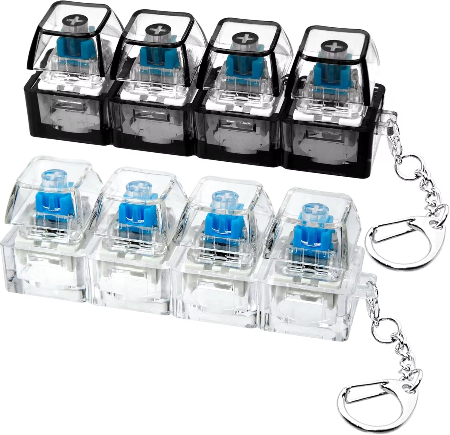 Chaveiro Teclado Mecânico 4 Teclas - Brinquedo Anti-Stress Luminoso com Botões Transparentes