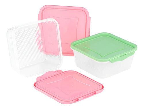 Kit 3 Potes Quadrados Com Trava 550ml Freezer E Micro-ondas